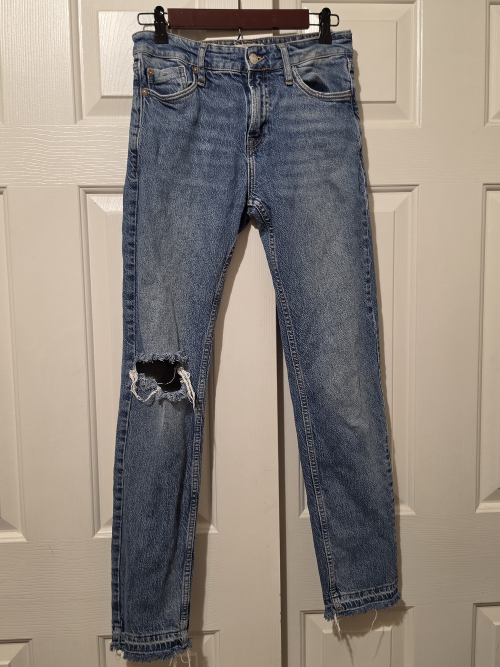 We The Free Light Wash Stretch Raw Hem Skinny High Rise Crop Ankle Jeans Size 26